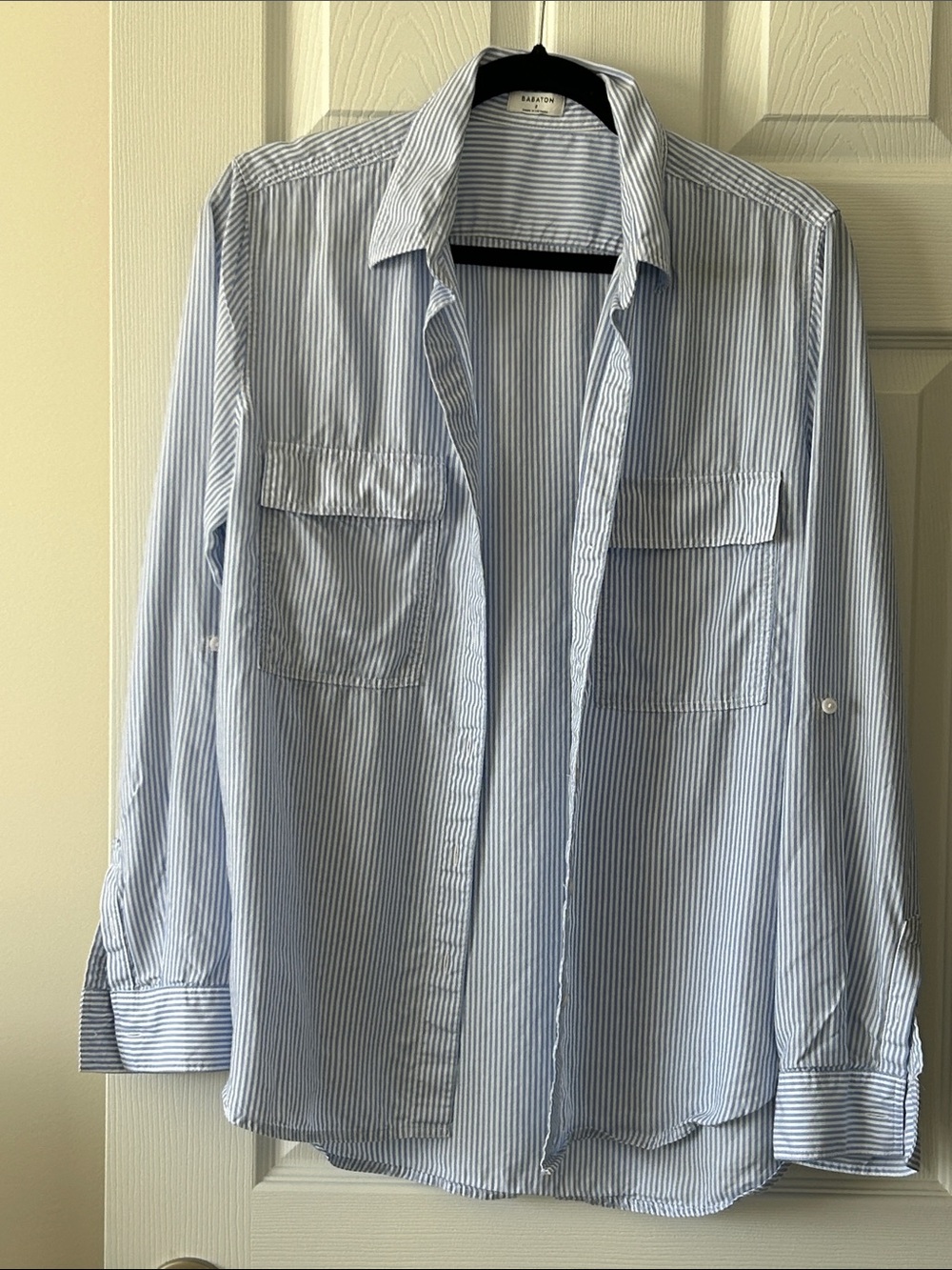 Aritzia Babaton Blue and White Striped Utility Shirt
